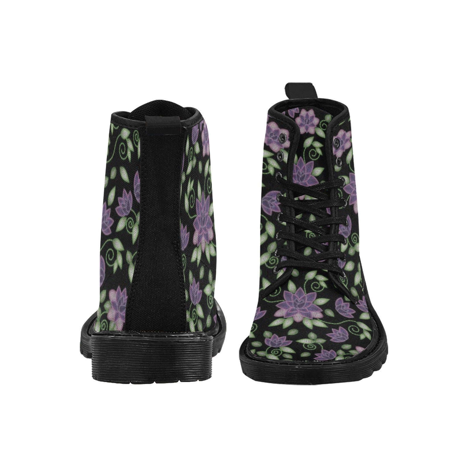 Purple Beaded Rose Boots for Women (Black)