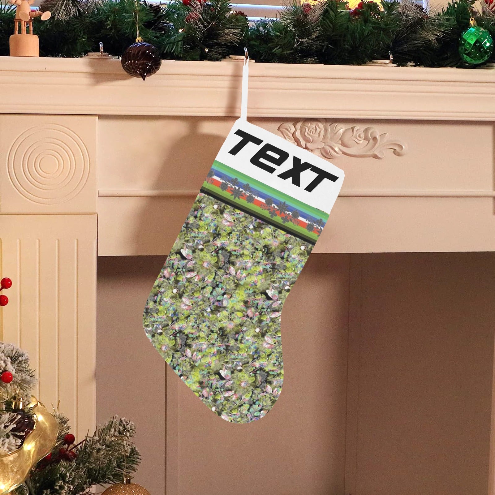 Culture in Nature Green Leaf Christmas Stocking (Custom Text on The Top)