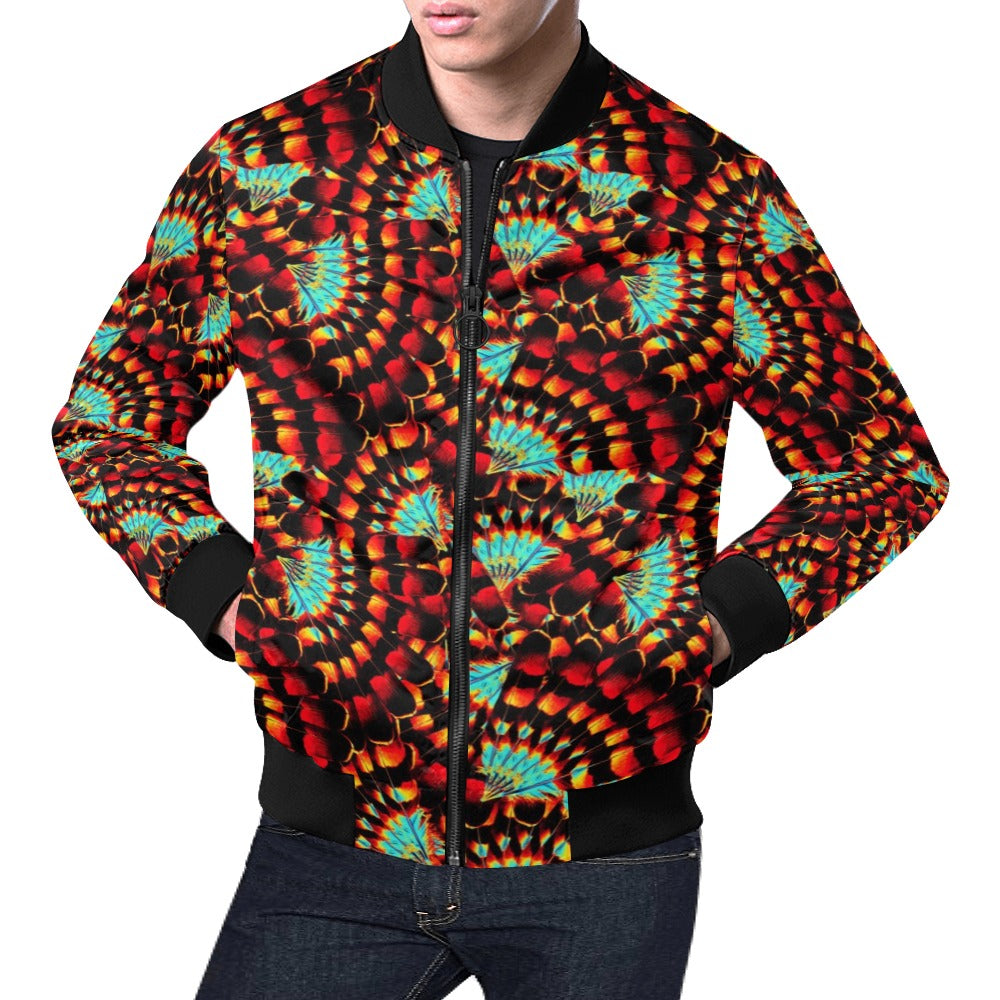 Hawk Feathers Fire and Turquoise Bomber Jacket for Men