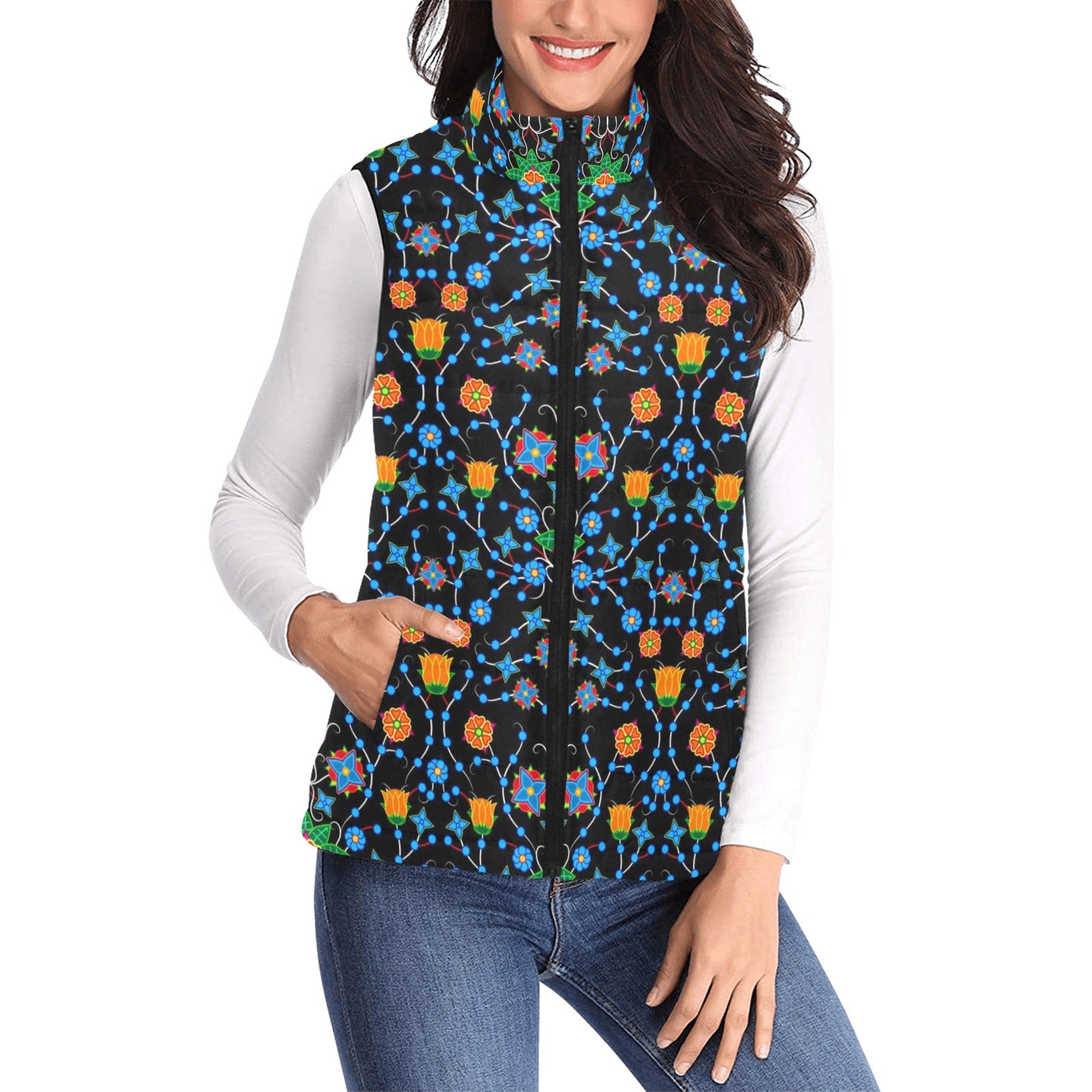 Floral Damask Women's Padded Vest Jacket