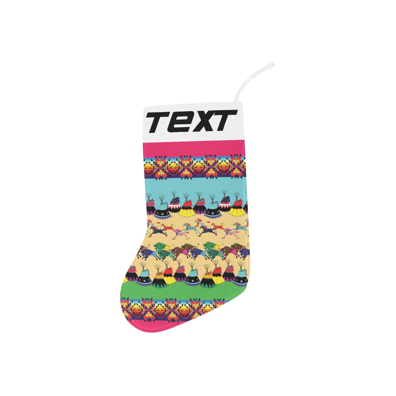 Horses and Buffalo Ledger Pink Christmas Stocking (Custom Text on The Top)