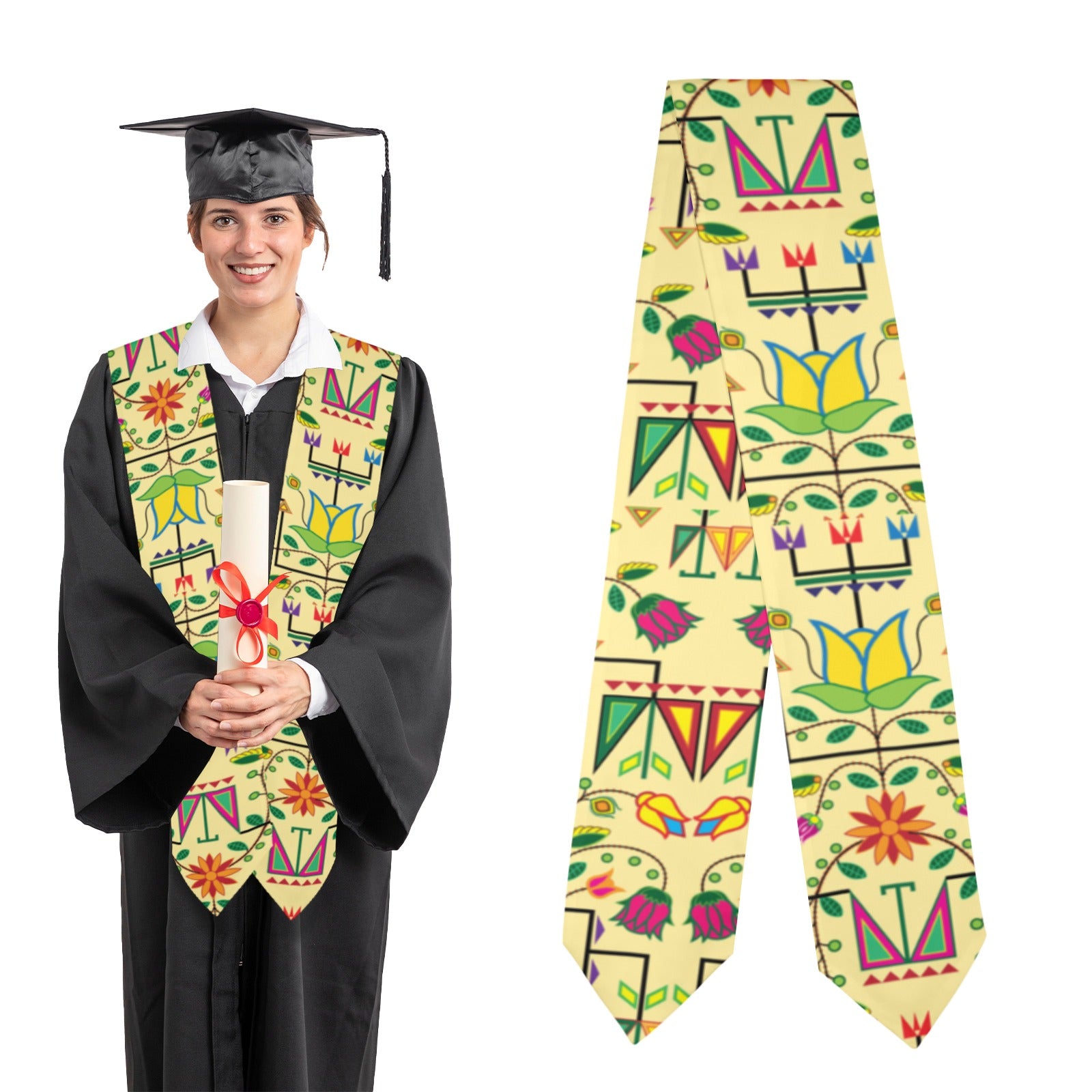 Geometric Floral Summer Vanilla Graduation Stole