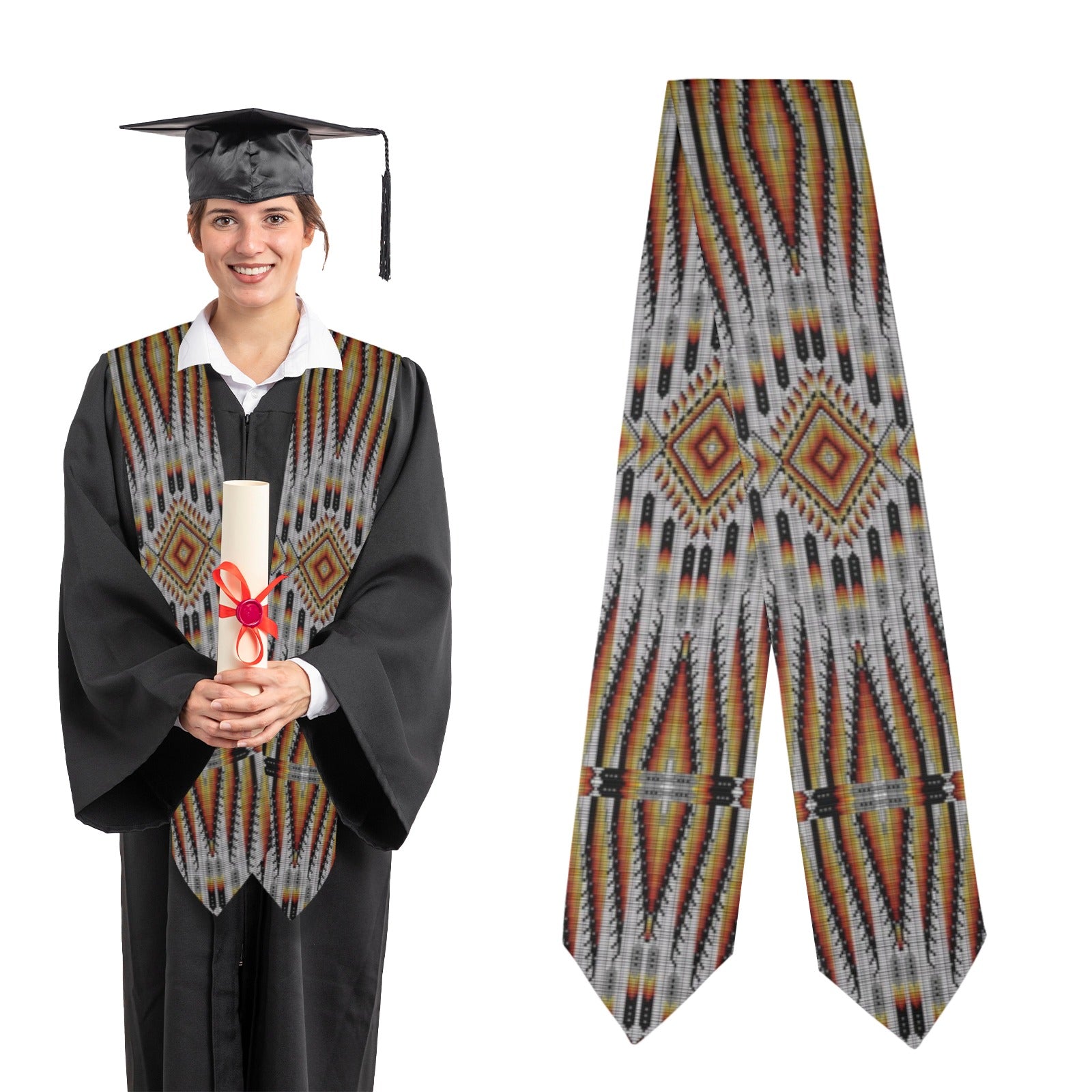 Fire Feather White Graduation Stole