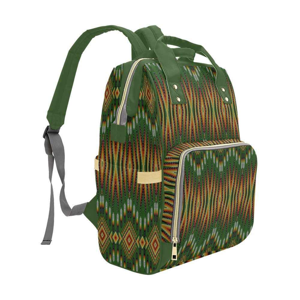 Fire Feather Green Multi-Function Diaper Backpack/Diaper Bag