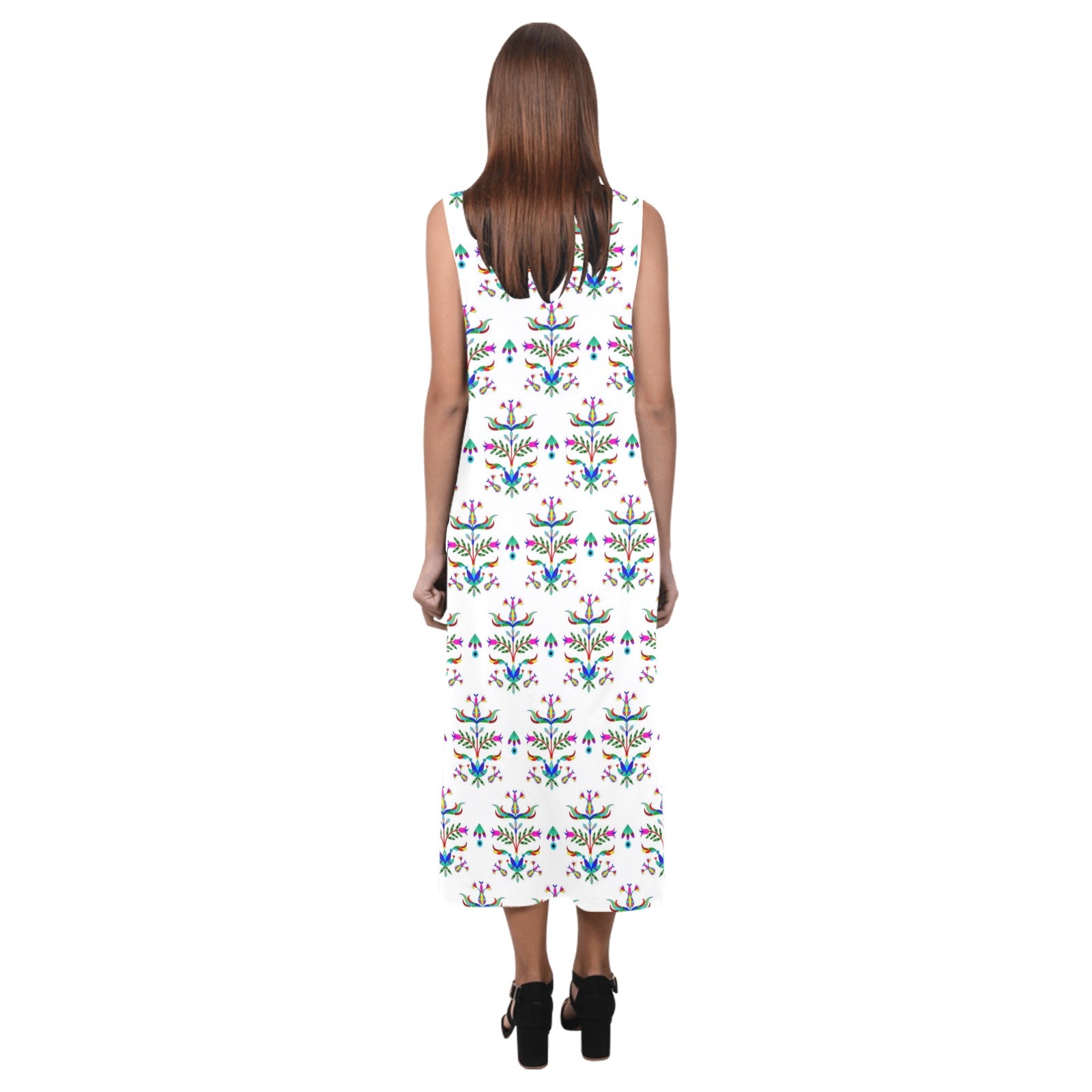 Dakota Damask White Phaedra Sleeveless Open Fork Long Dress