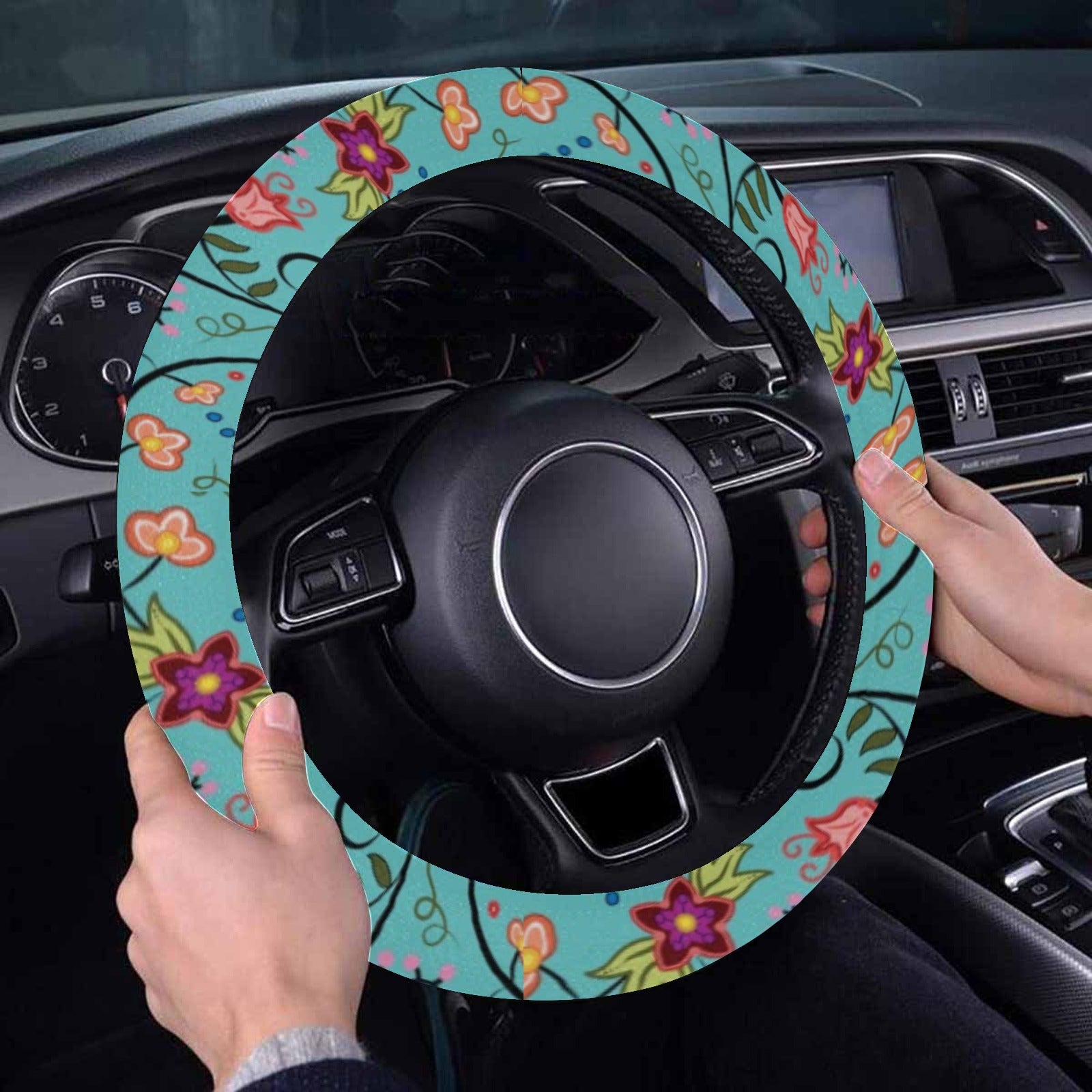 Fresh Fleur Sky Steering Wheel Cover with Elastic Edge