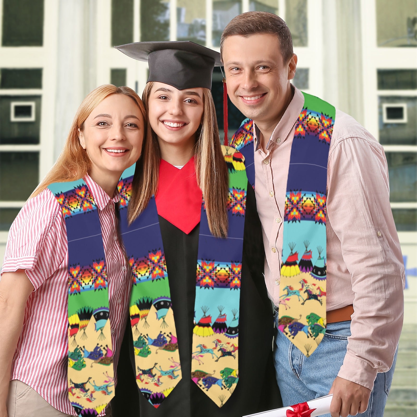 Horses and Buffalo Ledger Blue Graduation Stole