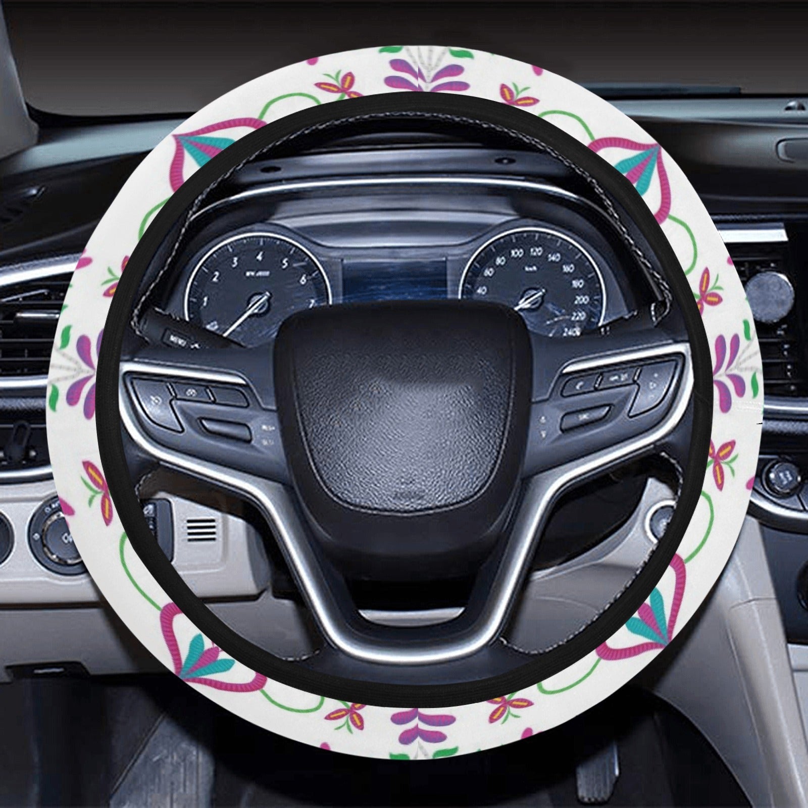 Quilled Divine White Steering Wheel Cover with Elastic Edge