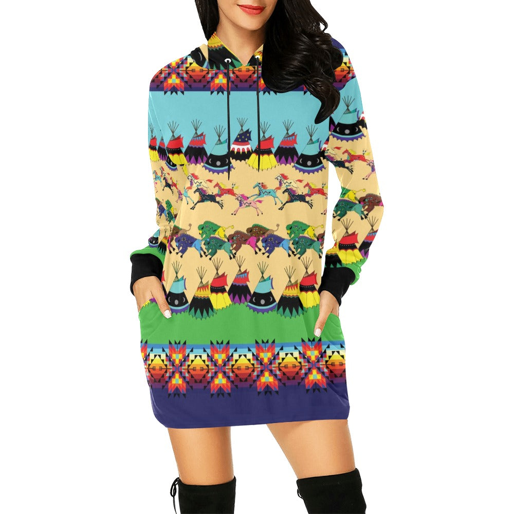 Horses and Buffalo Ledger Blue Hoodie Dress