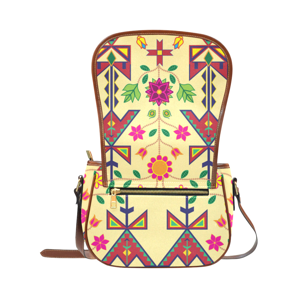 Geometric Floral Spring - Vanilla Saddle Bag/Small