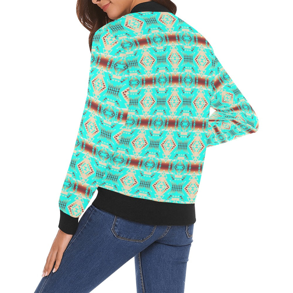 Gathering Earth Turquoise All Over Print Bomber Jacket for Women