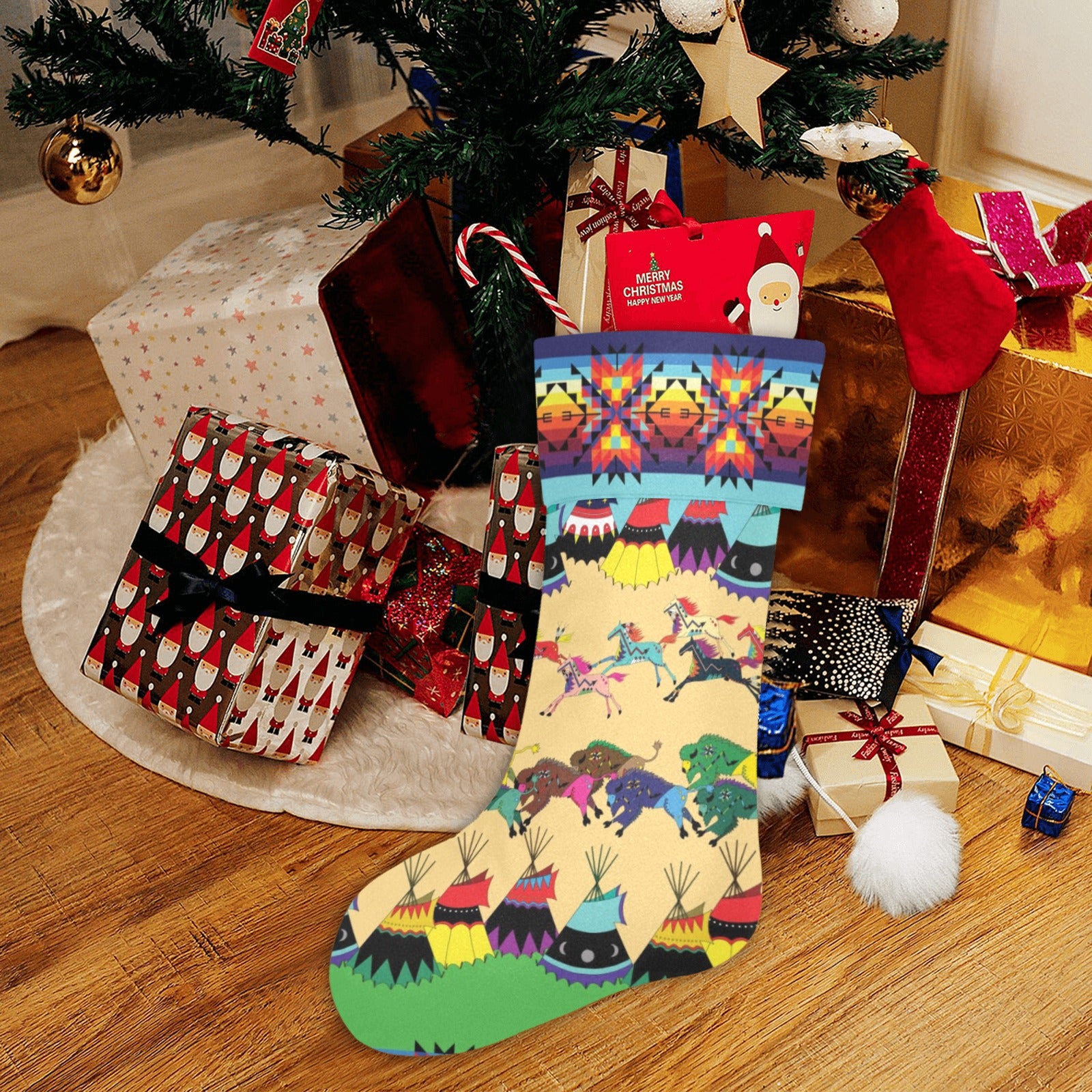 Horses and Buffalo Ledger Blue Christmas Stocking