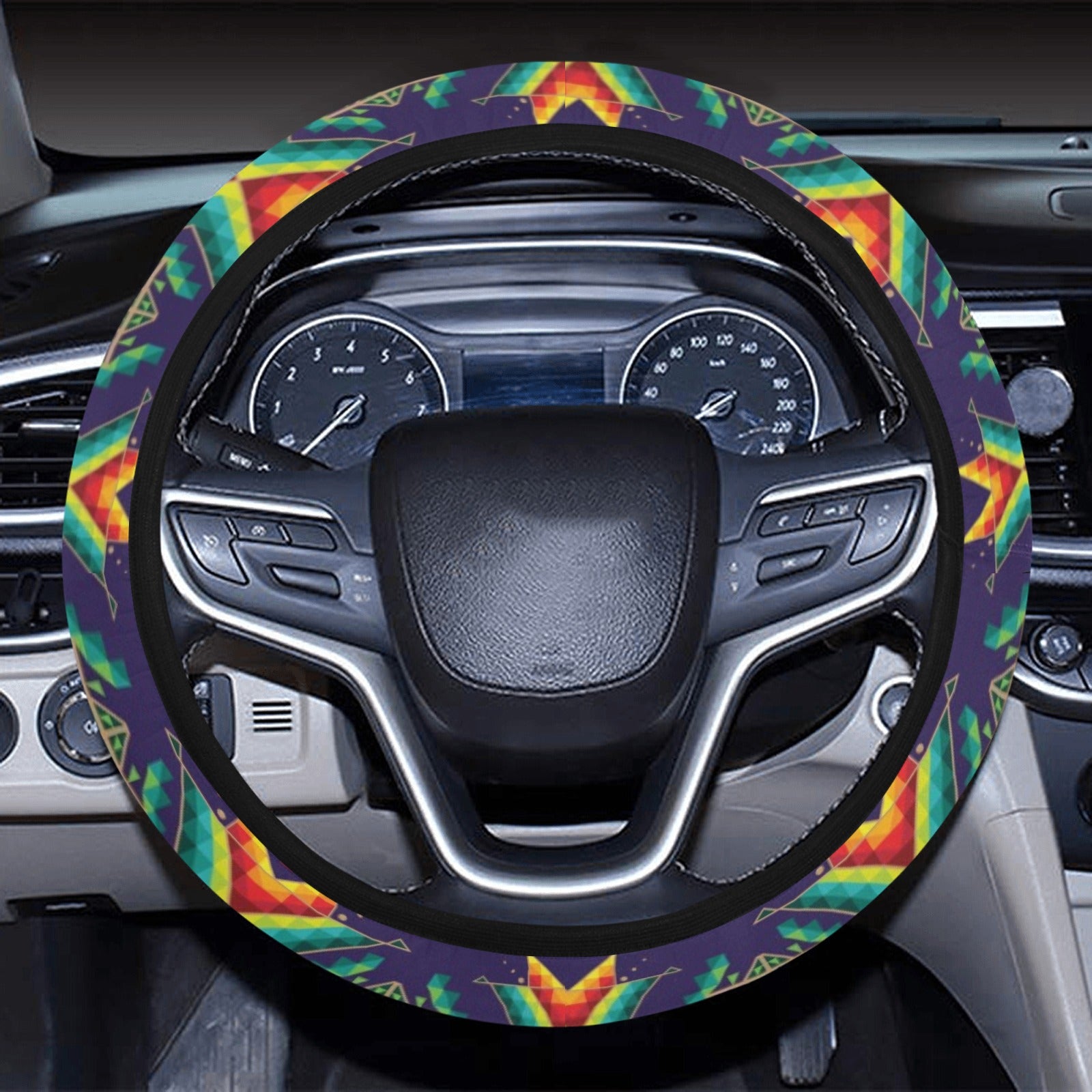 Dreams of Ancestors Indigo Steering Wheel Cover with Elastic Edge