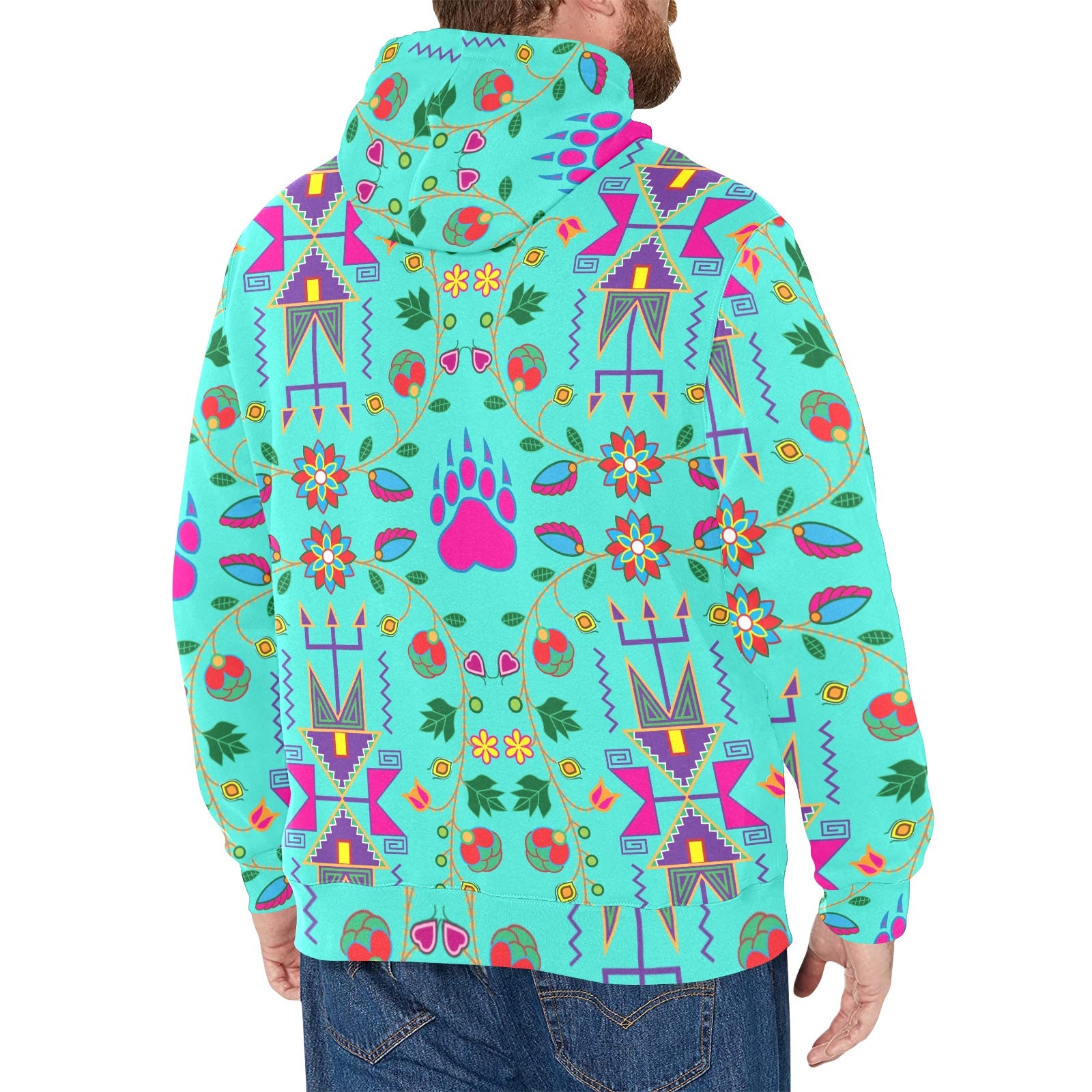 Geometric Floral Fall Sky Men's Long Sleeve Fleece Hoodie