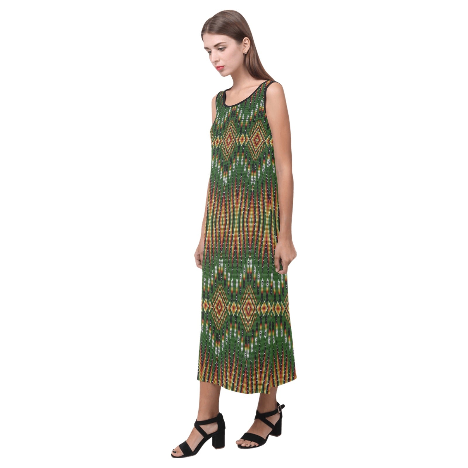 Fire Feather Green Phaedra Sleeveless Open Fork Long Dress