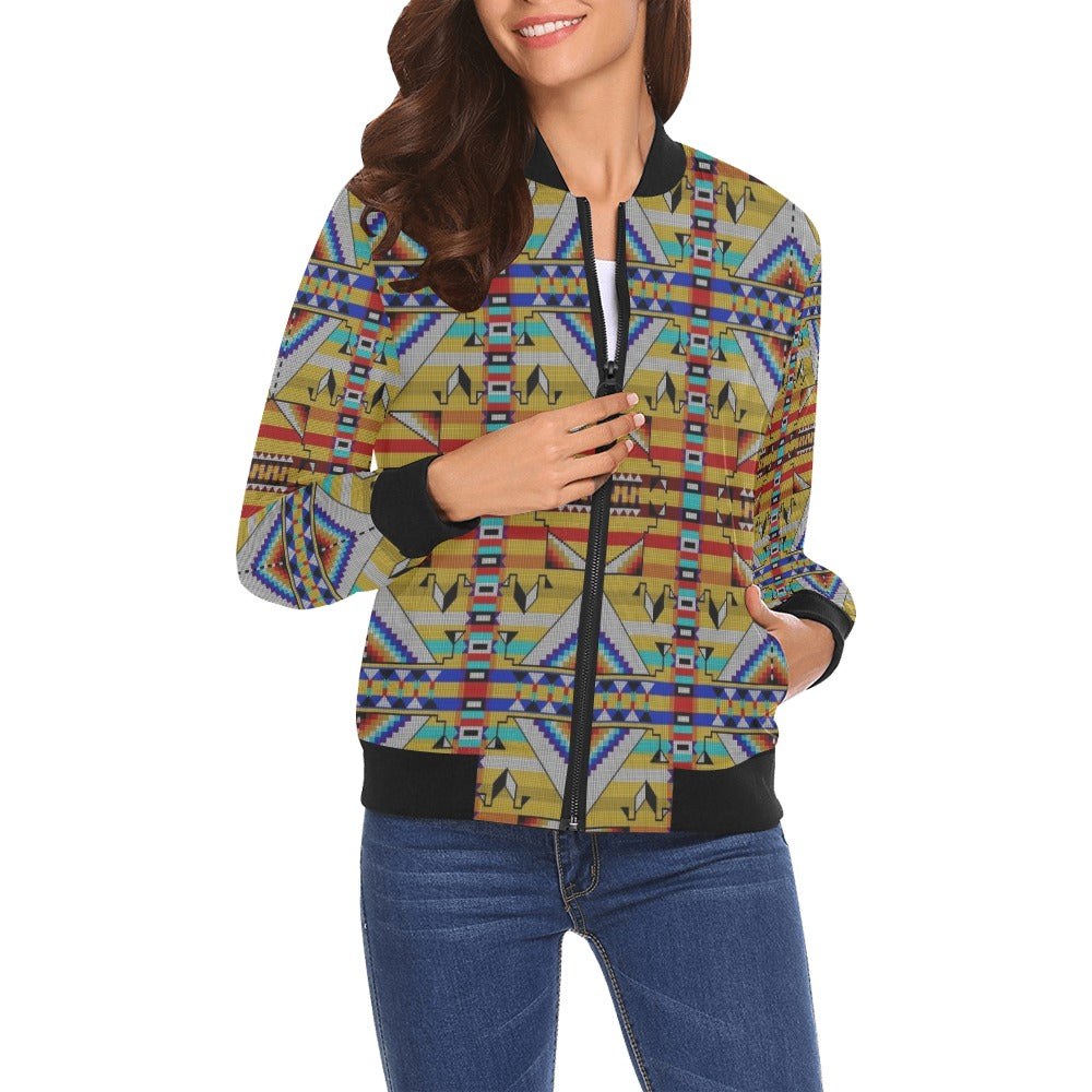 Medicine Blessing Yellow All Over Print Bomber Jacket for Women