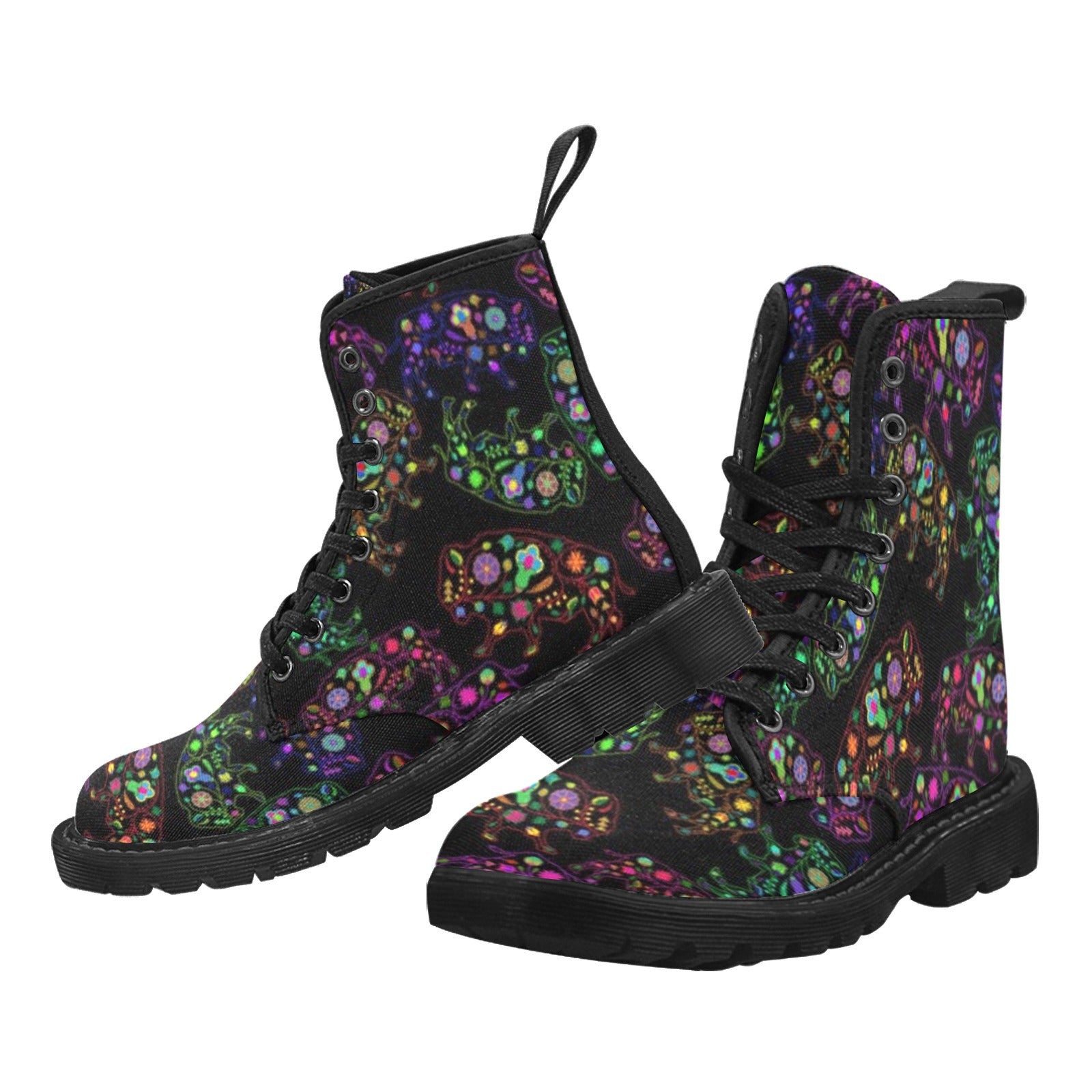 Neon Floral Buffalos Boots for Women (Black)