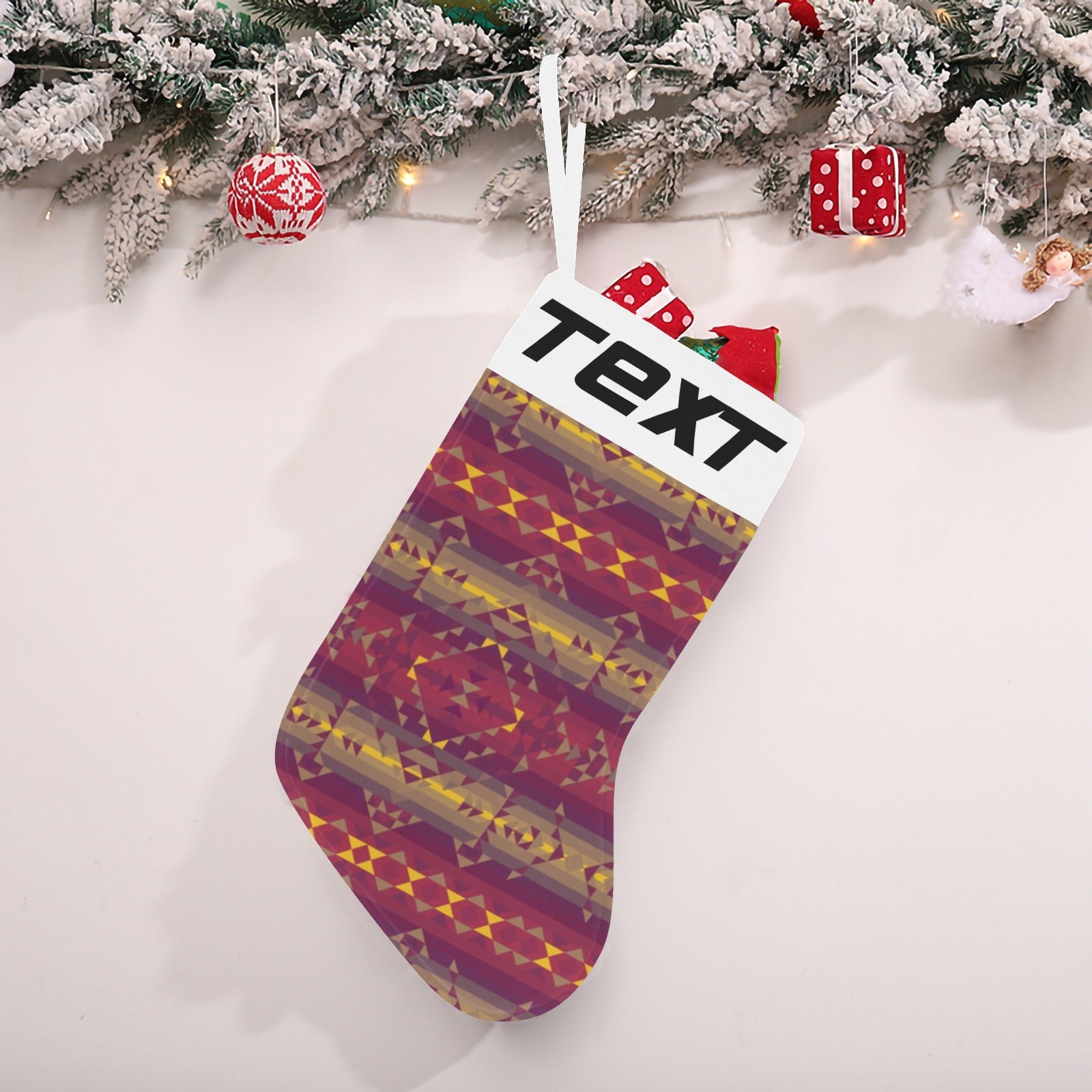 Gold Wool Christmas Stocking (Custom Text on The Top)