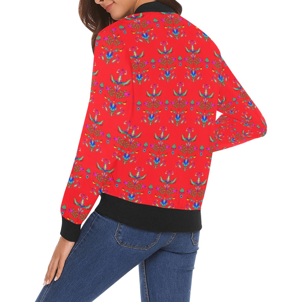 Dakota Damask Red All Over Print Bomber Jacket for Women