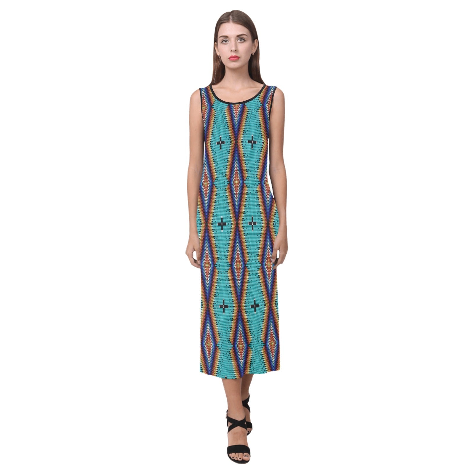 Diamond in the Bluff Turquoise Phaedra Sleeveless Open Fork Long Dress