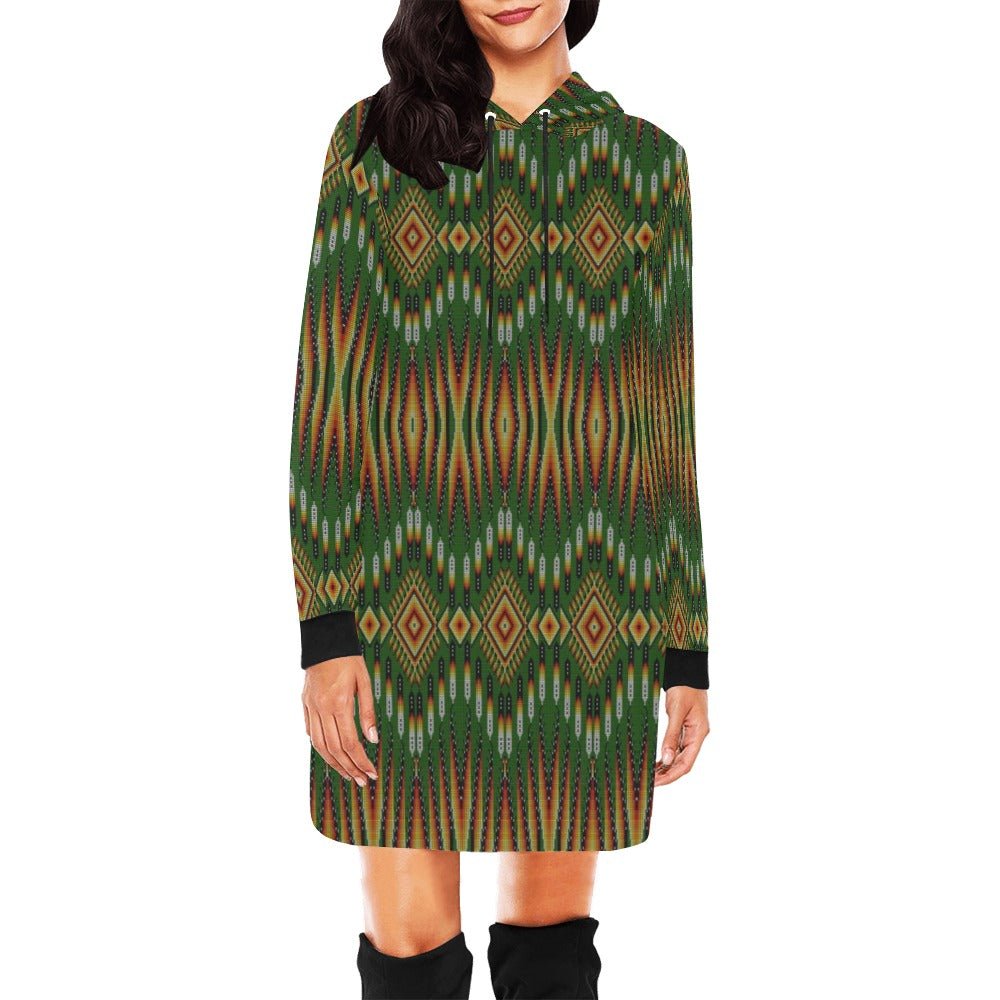 Fire Feather Green Hoodie Dress