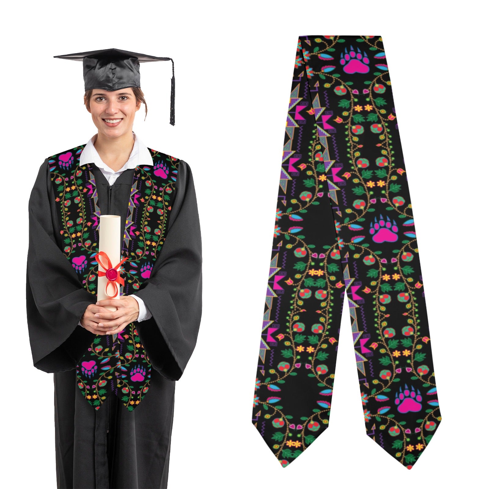 Geometric Floral Fall Black Graduation Stole