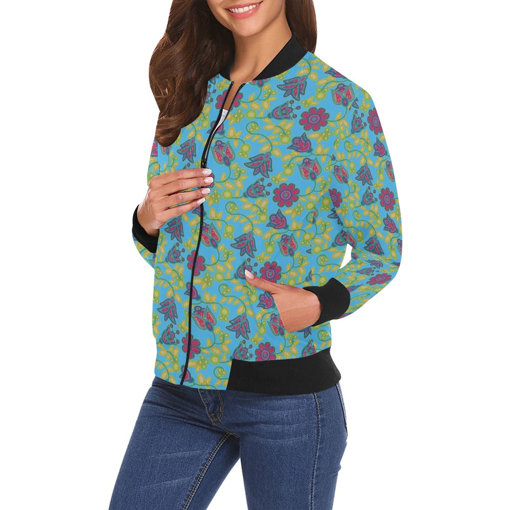Beaded Nouveau Lime Bomber Jacket for Women