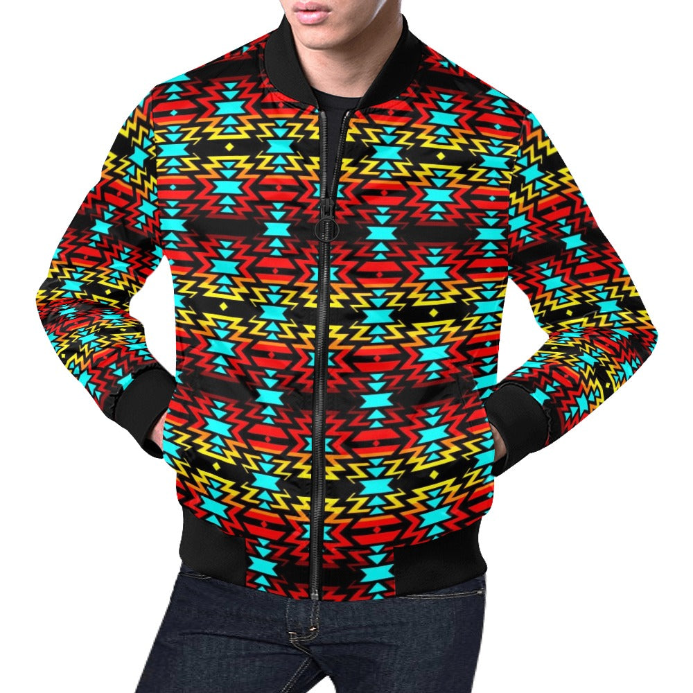 Black Fire and Sky-yellow Bomber Jacket for Men