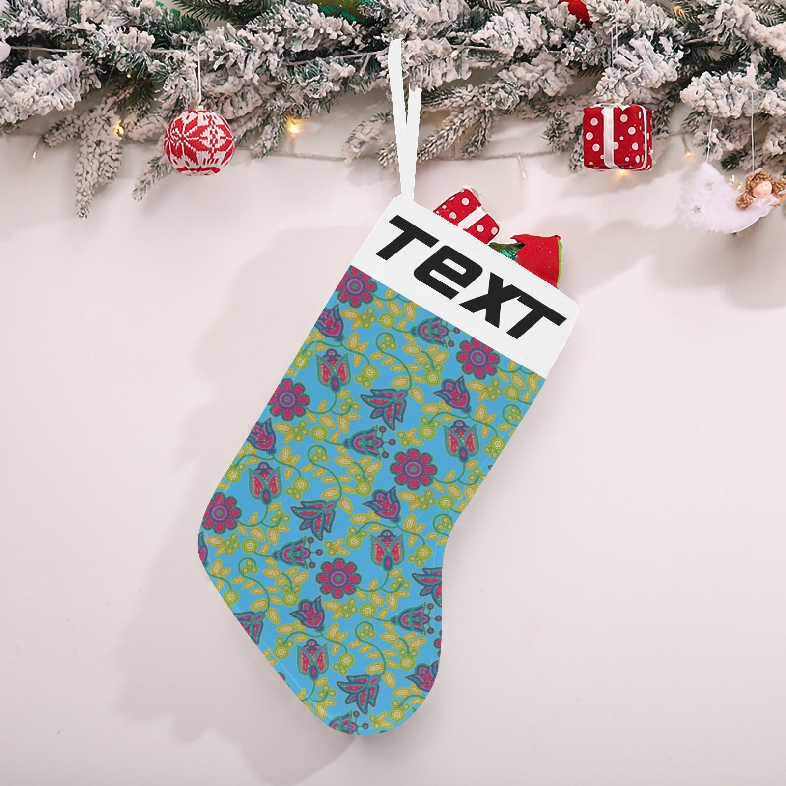 Beaded Nouveau Lime Christmas Stocking (Custom Text on The Top)