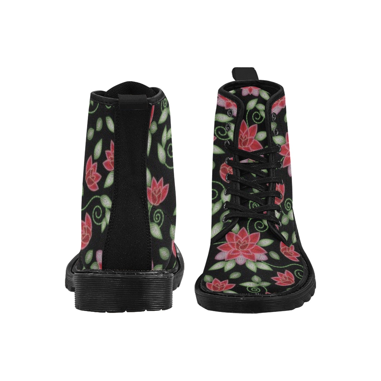 Red Beaded Rose Boots for Men (Black)