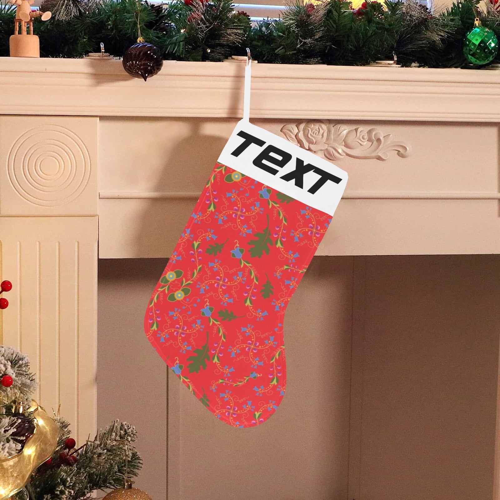 Vine Life Scarlet Christmas Stocking (Custom Text on The Top)