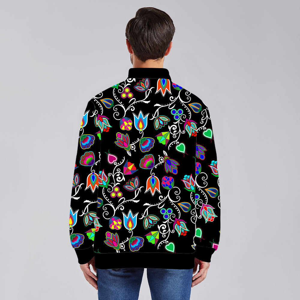 Indigenous Paisley Black Youth Zippered Collared Lightweight Jacket
