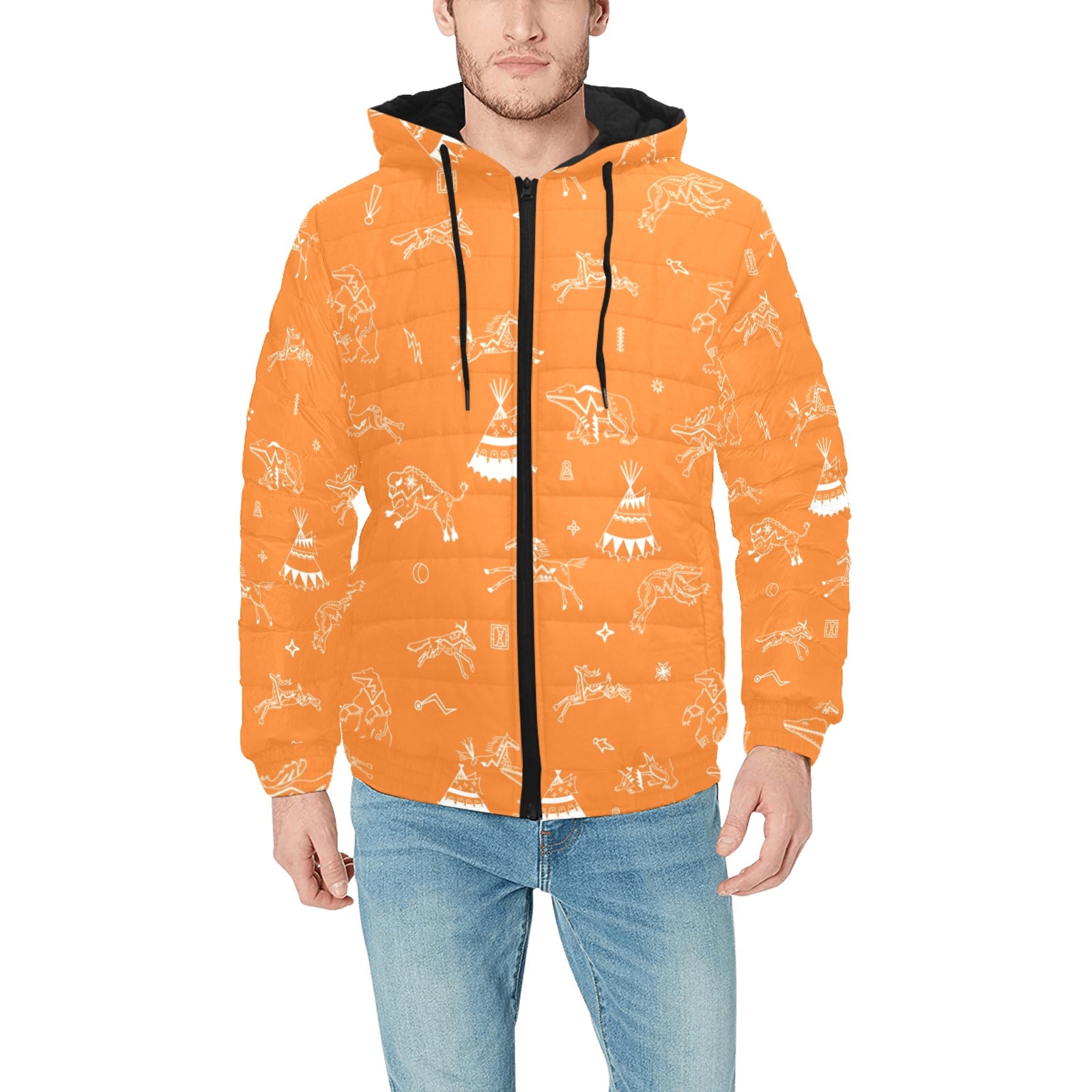 Ledger Dabbles Orange Men's Padded Hooded Jacket