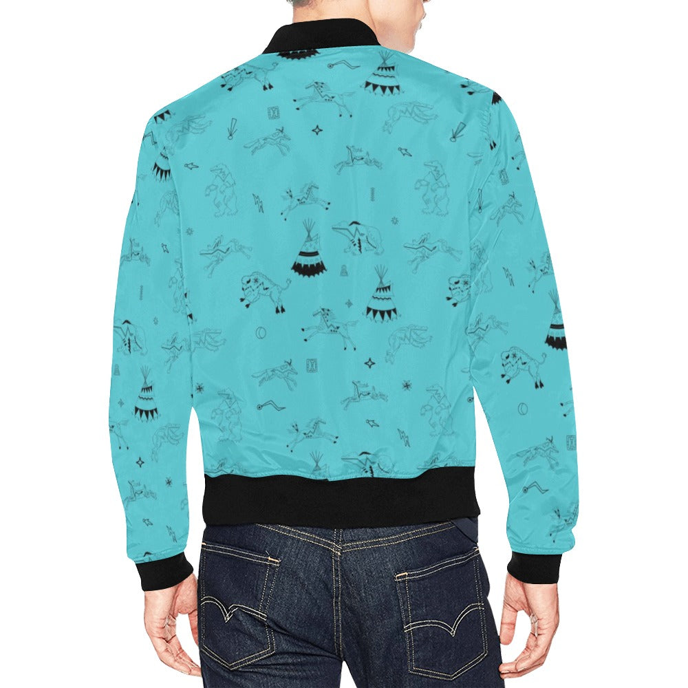 Ledger Dabbles Torquoise All Over Print Bomber Jacket for Men