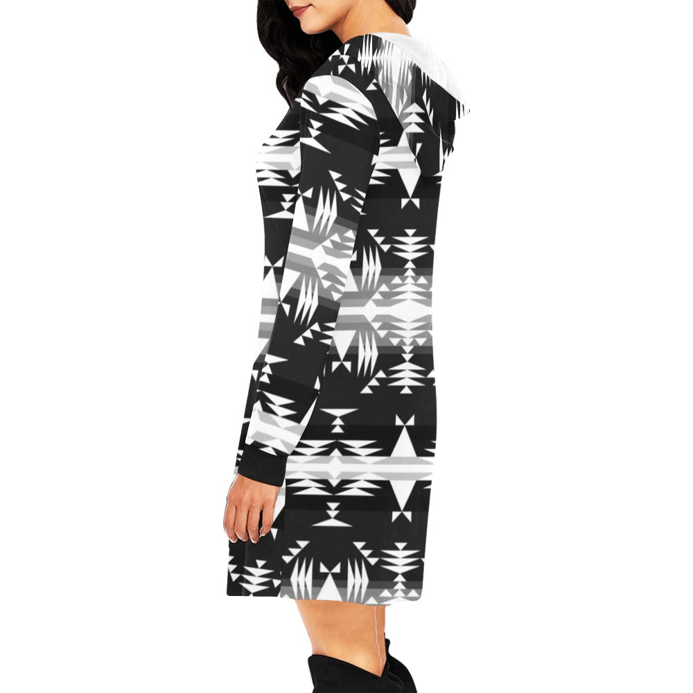 Between the Mountains Black and White Hoodie Dress