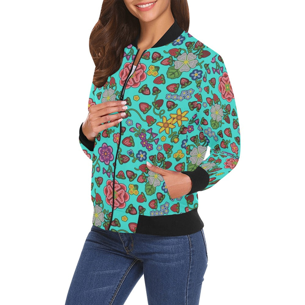 Berry Pop Turquoise All Over Print Bomber Jacket for Women