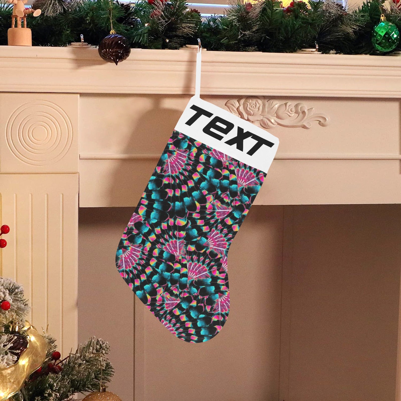 Hawk Feathers Heat Map Christmas Stocking (Custom Text on The Top)