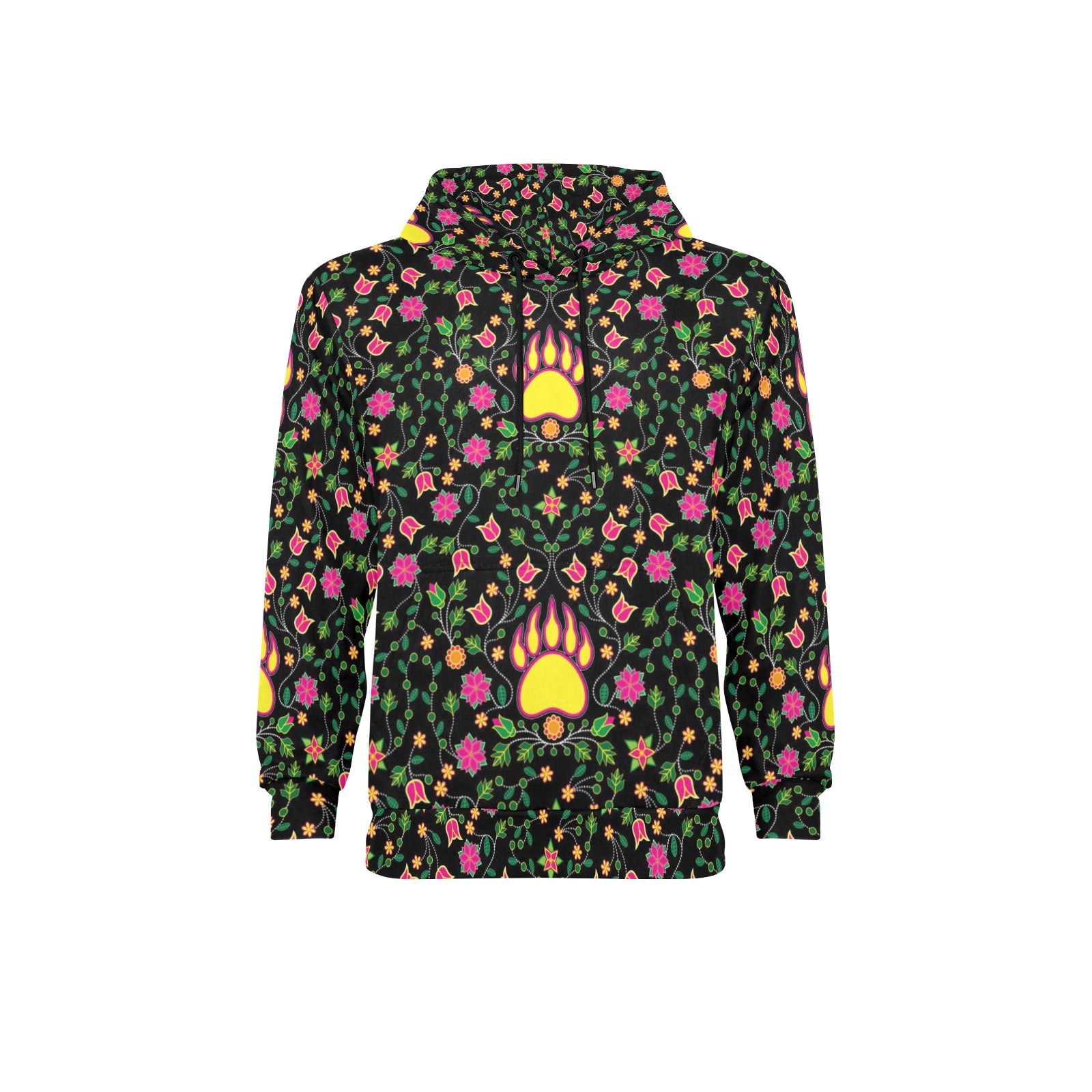 Floral Bearpaw Pink and Yellow Men's Long Sleeve Fleece Hoodie