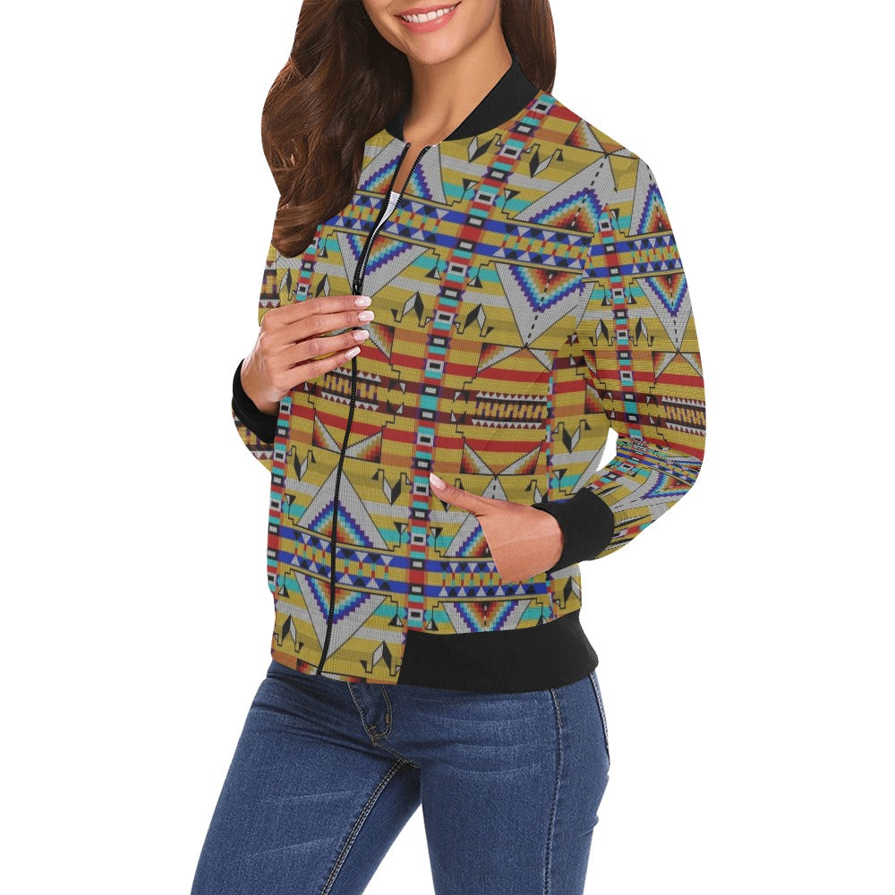 Medicine Blessing Yellow All Over Print Bomber Jacket for Women