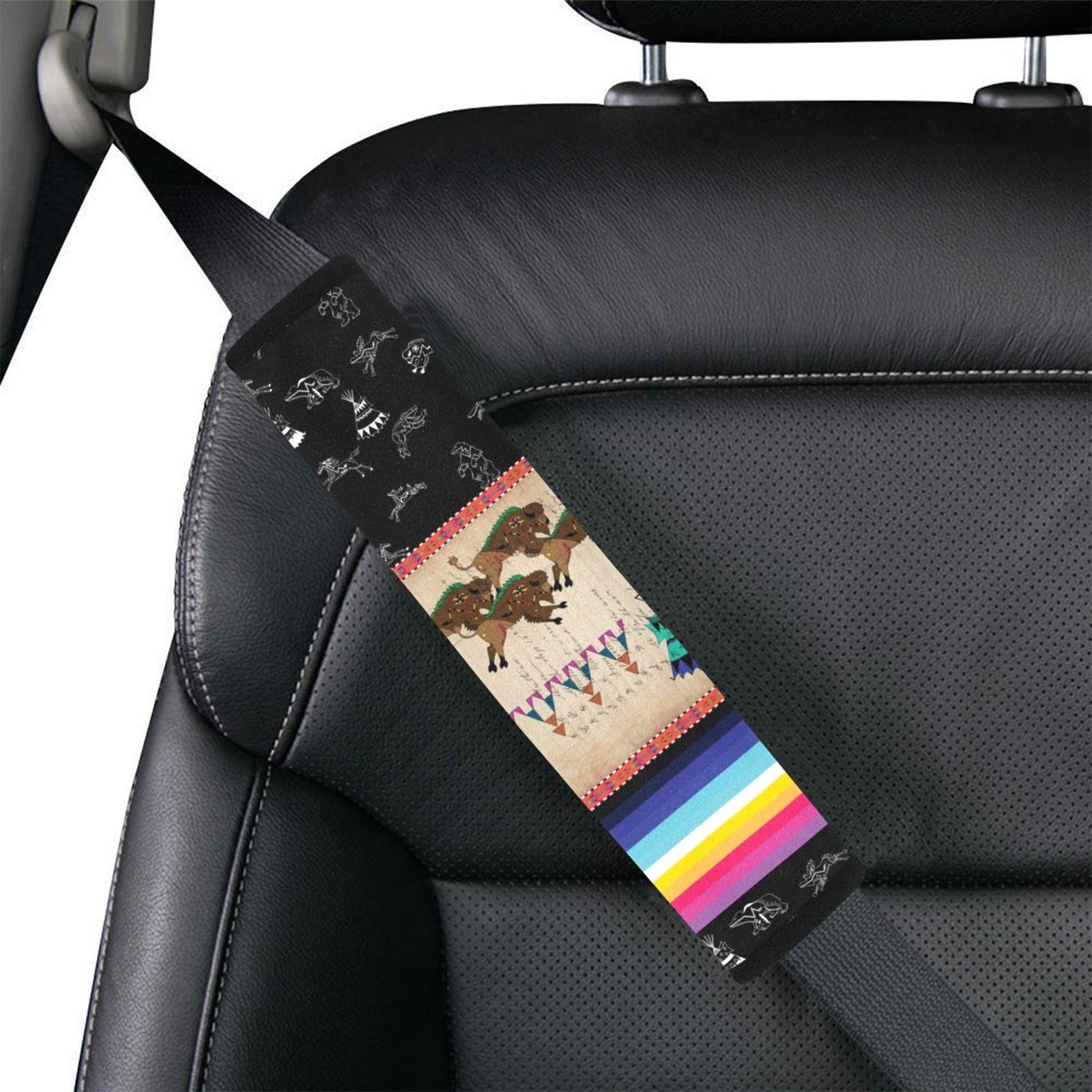 Buffalos Running Black Sky Car Seat Belt Cover 7''x12.6'' (Pack of 2)