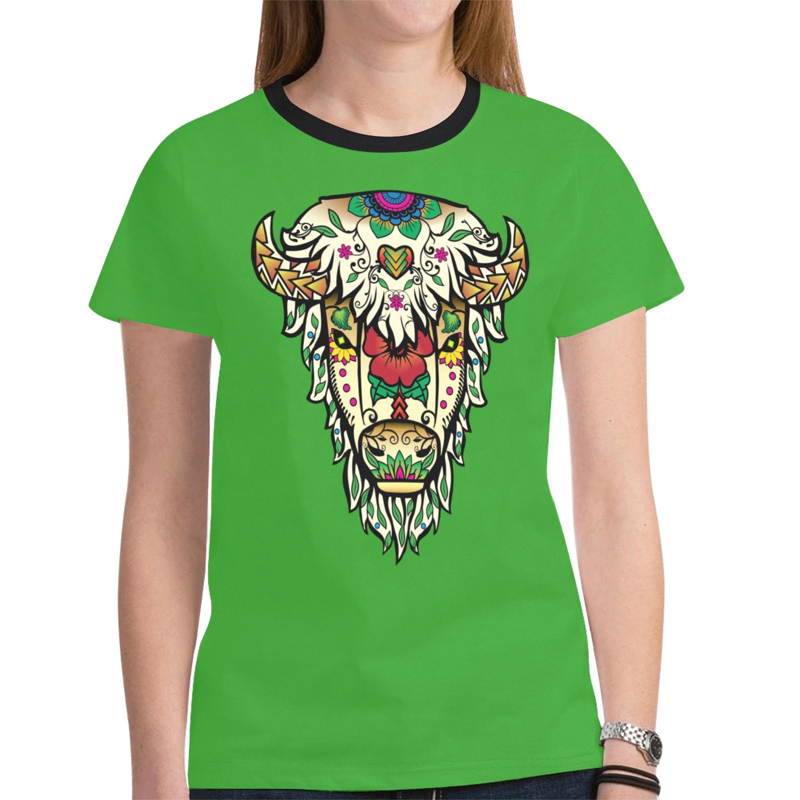 Buffalo Spirit Guide (Green) T-shirt for Women