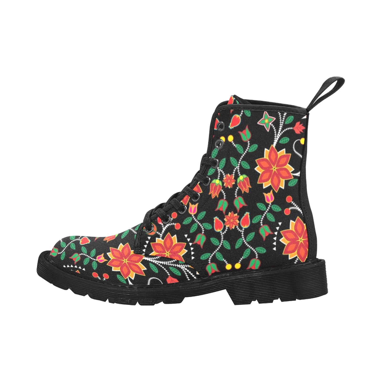 Floral Beadwork Six Bands Boots for Women (Black)
