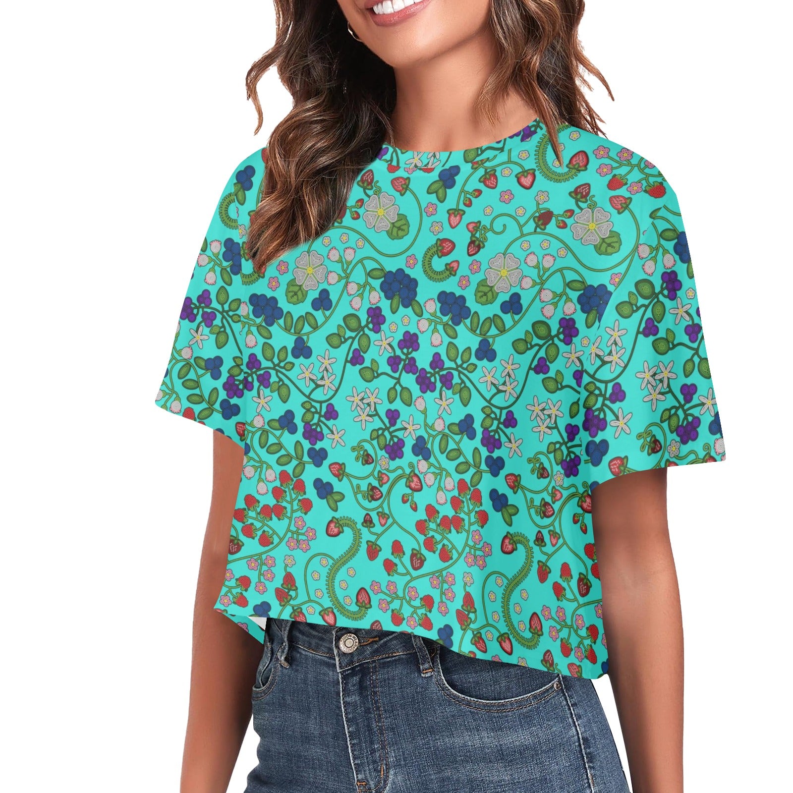 Grandmother Stories Turquoise Women's Cropped T-shirt