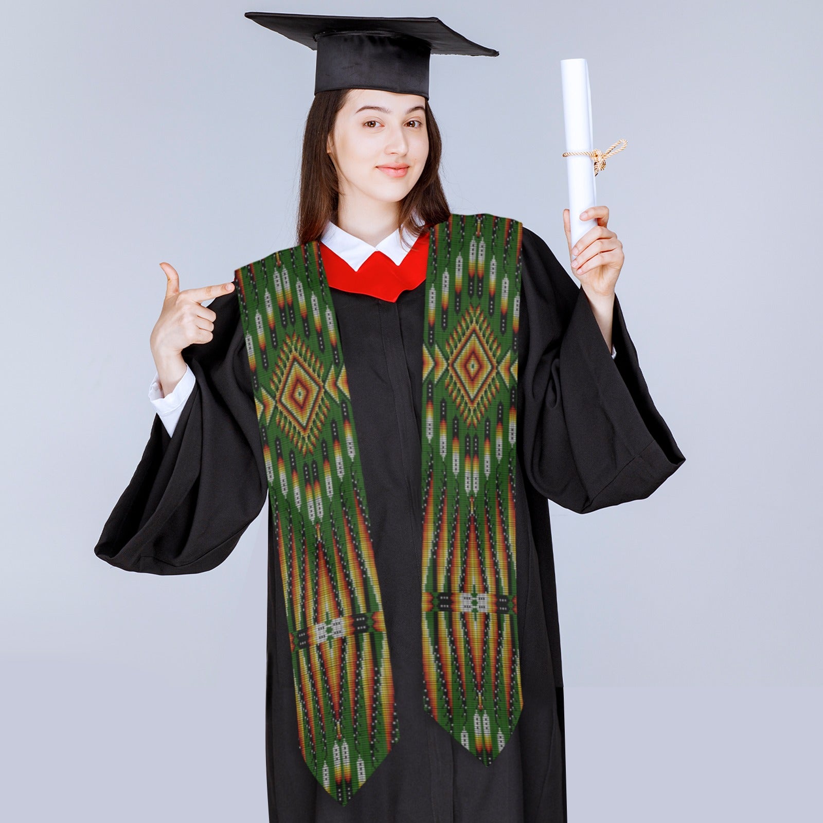 Fire Feather Green Graduation Stole