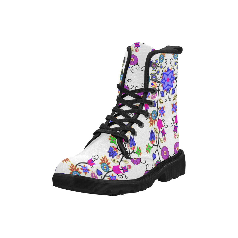 Floral Beadwork Seven Clans White Boots for Women (Black)