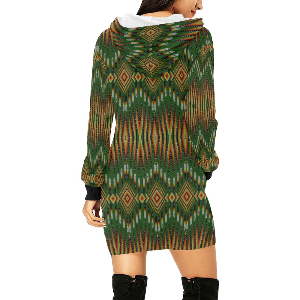 Fire Feather Green Hoodie Dress