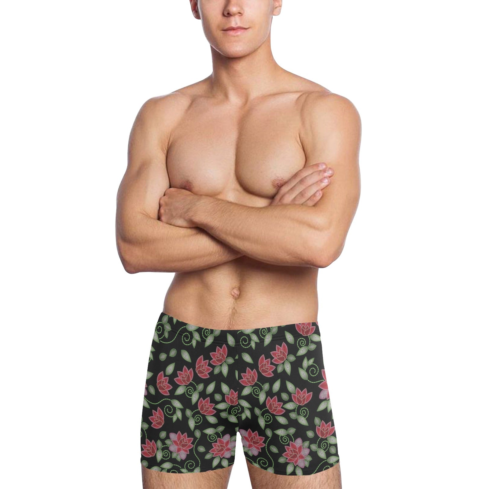 Red Beaded Rose Men's Swimming Trunks