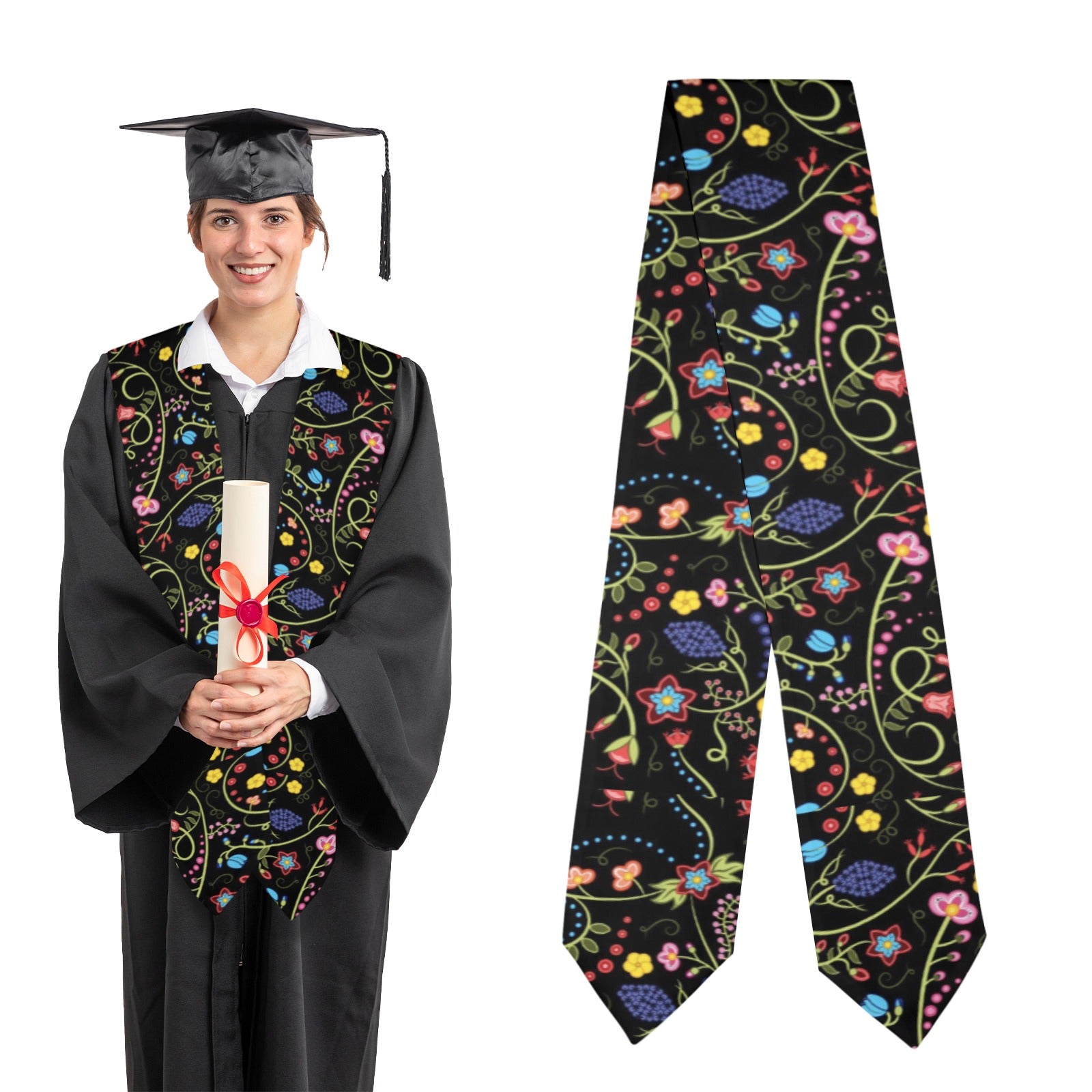 Fresh Fleur Midnight Graduation Stole