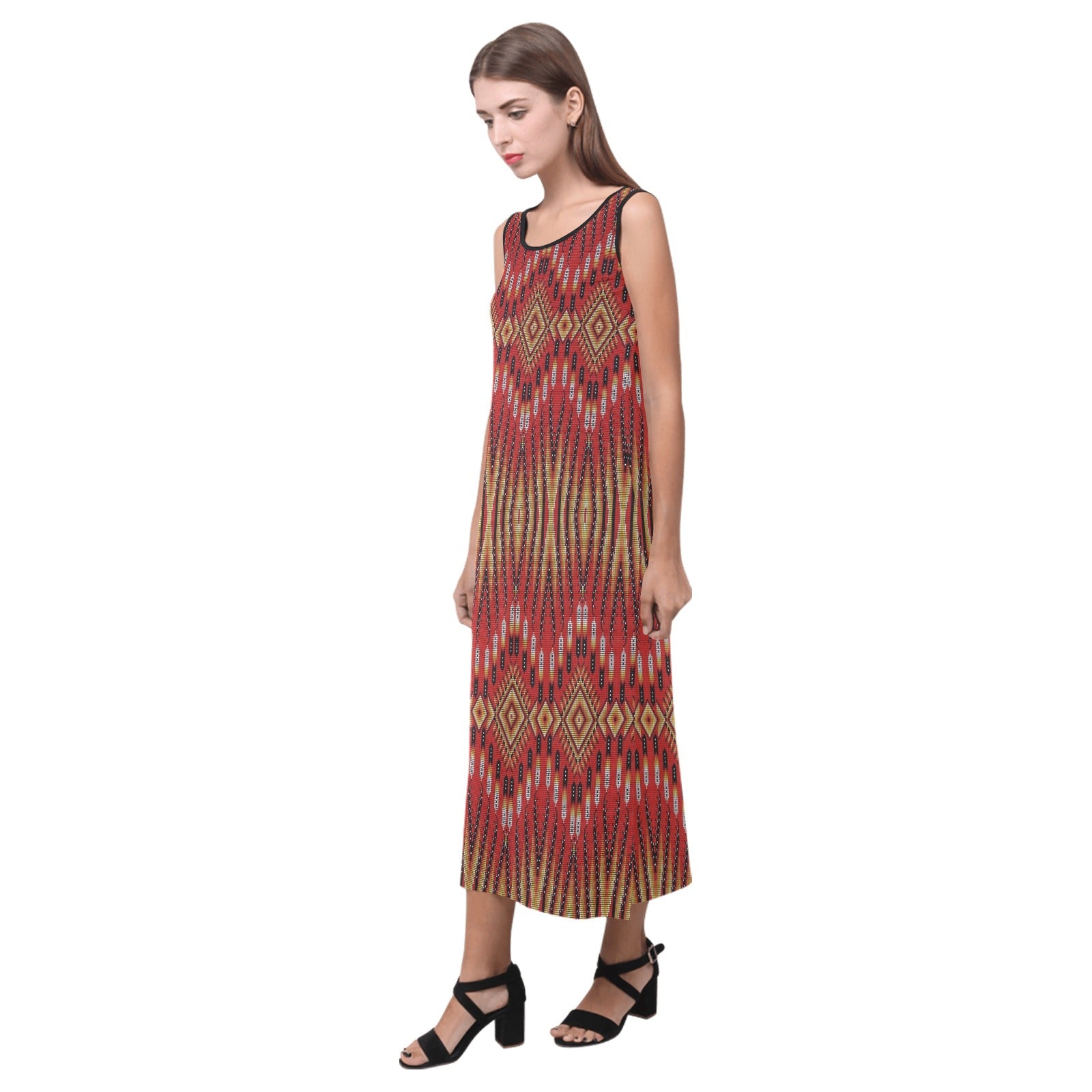 Fire Feather Red Phaedra Sleeveless Open Fork Long Dress