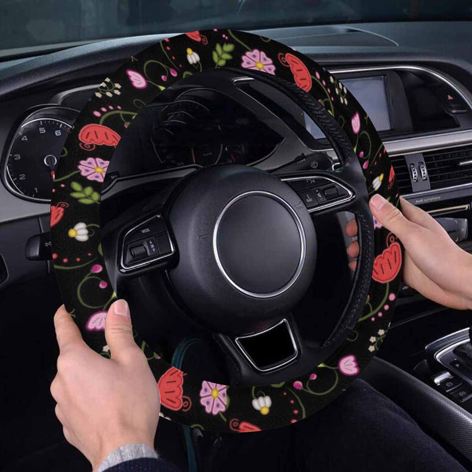 Nipin Blossom Midnight Steering Wheel Cover with Elastic Edge